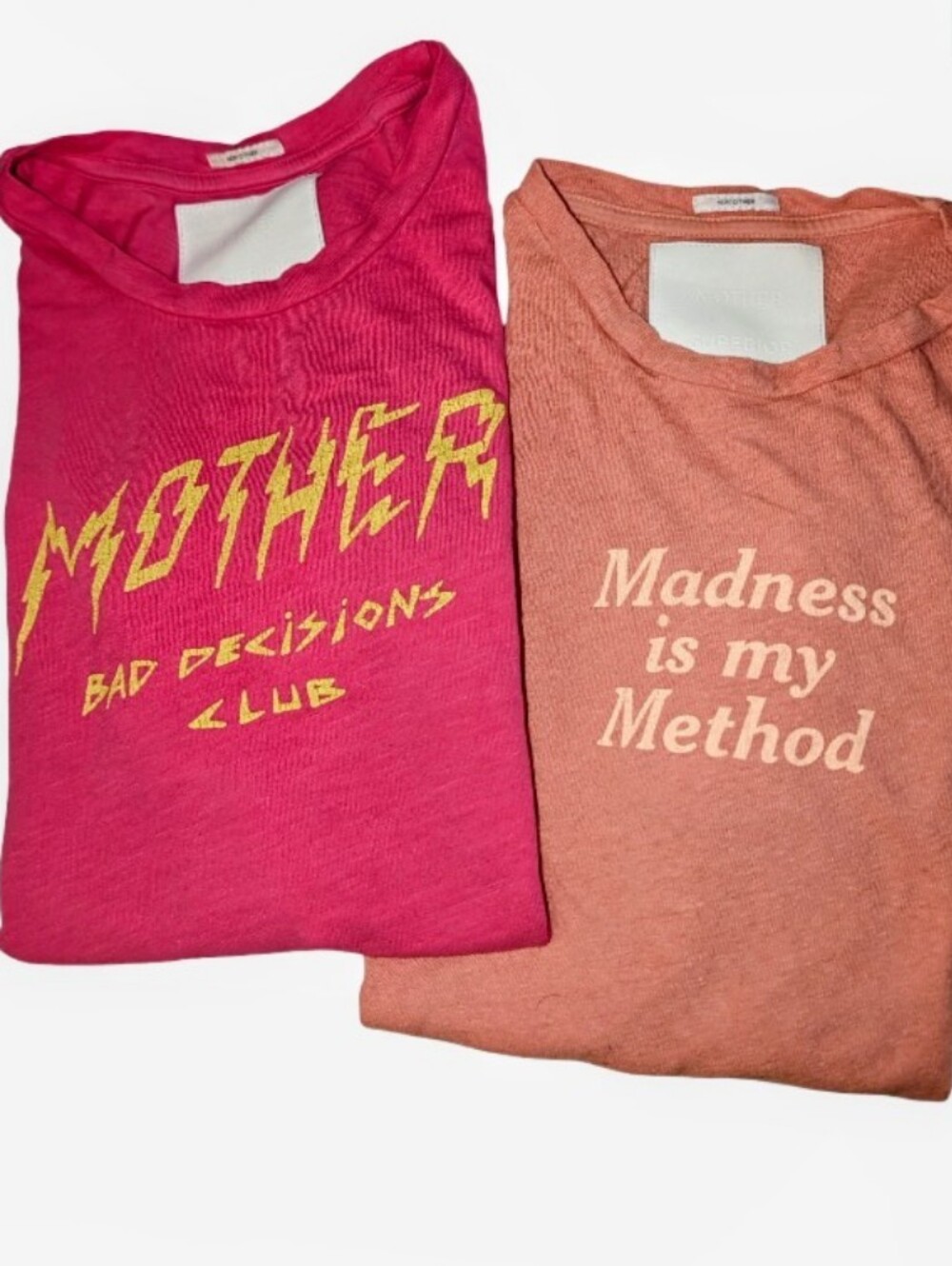 MOTHER Sinful Tee Pair in EUC Bad Decisions Club & Madness is my Method sz MED